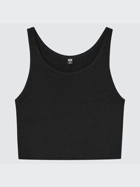 Uniqlo Ribbed Sleeveless Cropped Top Black Supima Cotton Small